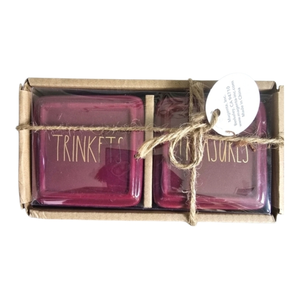 Set of 2 Rae Dunn Magenta Jewelry Boxes Trinkets Treasures Hair Accessories